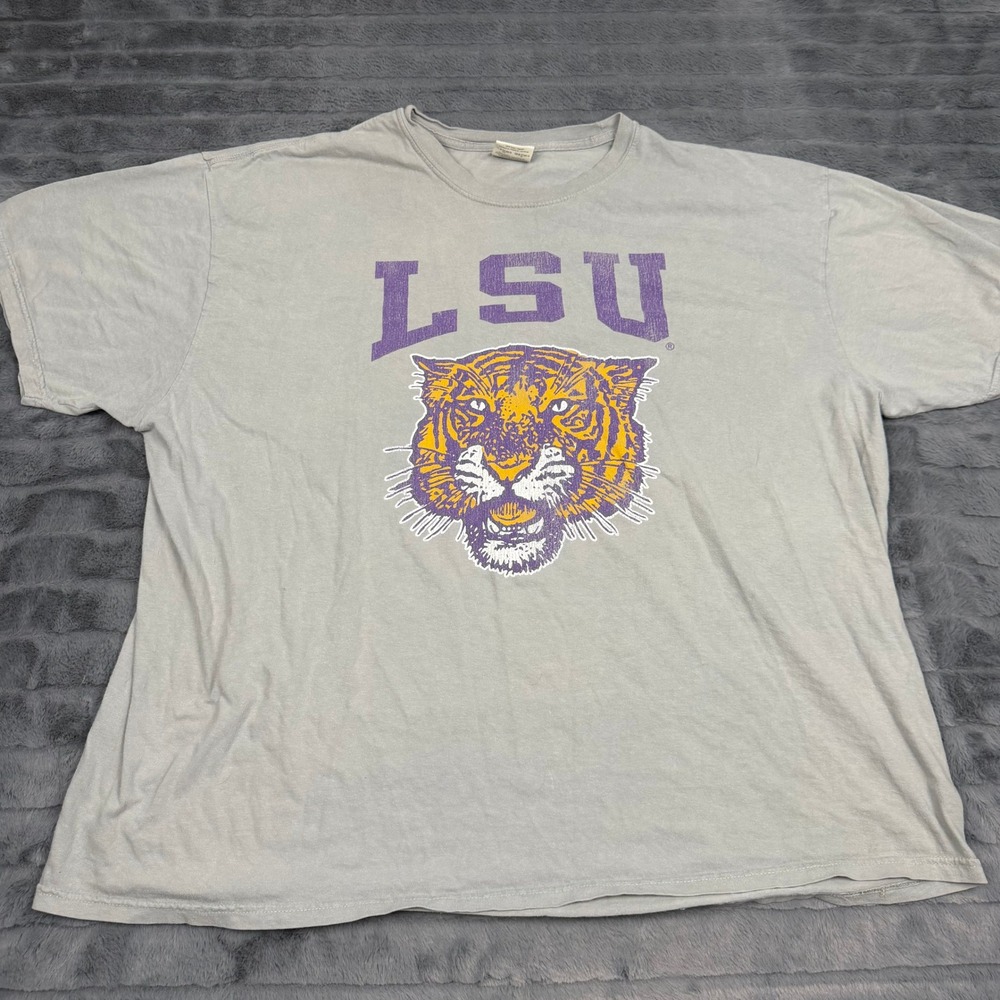 Comfort Colors LSU Tigers T-Shirt Mens 3XL Gray Heavyweight Graphic Tee NCAA